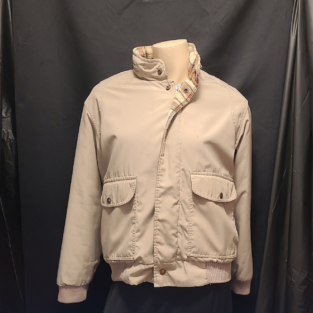 Vintage Men's Beige Jacket with Wool Plaid Lining
